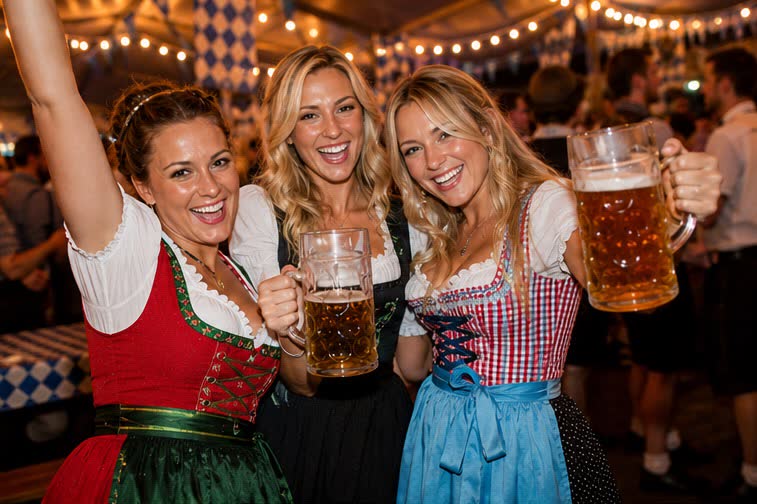 Guests enjoying beer and live music at Oktoberfest